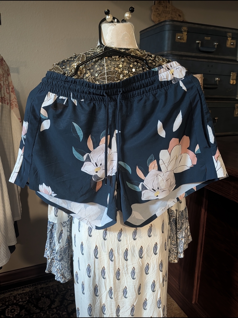 Athleta Navy Floral Athletic Shorts